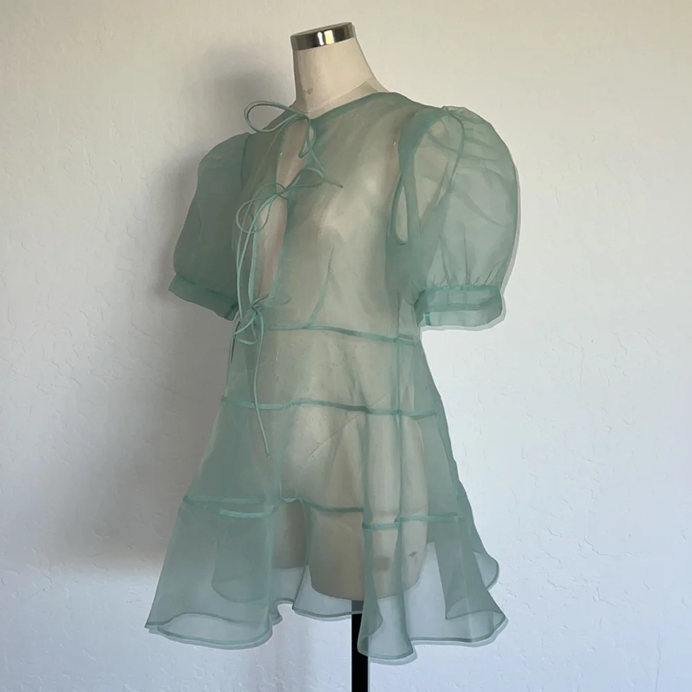 Very Rare!!!- For Love and Lemons Lucille Organza mint sheer nightie (L) - Picture 7 of 12